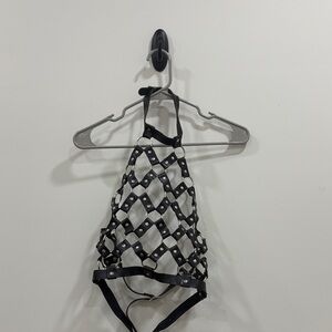 Black Faux Leather Halter Harness Top